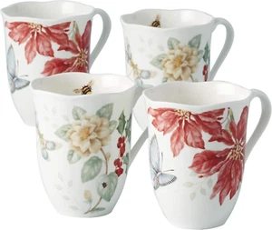 Butterfly Meadow Holiday 4-Piece Mug Set, 2.40 LB, Red & Green - Picture 1 of 2