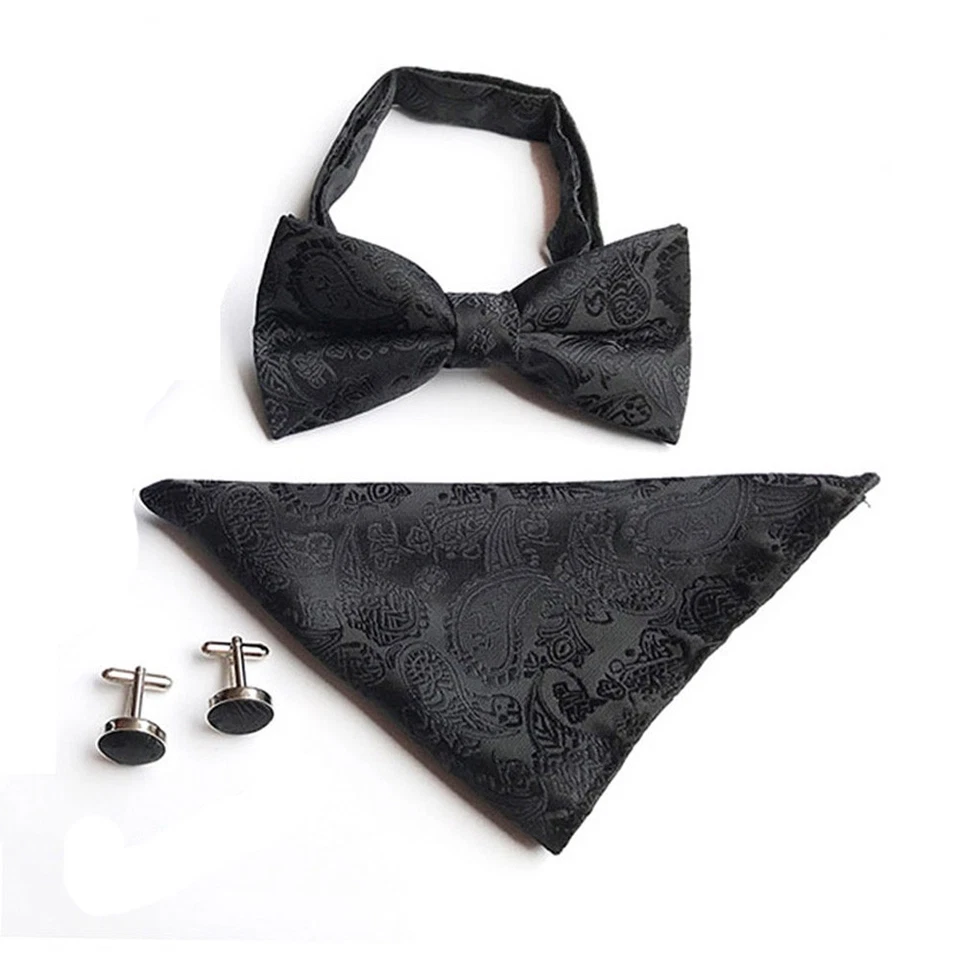 Juego de gemelos de pajarita preatados florales de cachemira para hombre a juego con pañuelo cuadrado de bolsillo Foto 1 de 1