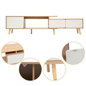 Adjustable TV Cabinet Stand Retangular Wood TV Stand with Doors living room - Picture 1 of 19