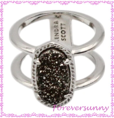 Anillo de Plata Kendra Scott Gris Elíseo Cristal Druzy Abierto Doble Banda Nuevo sin Etiquetas Talla 6 Foto 1 de 3