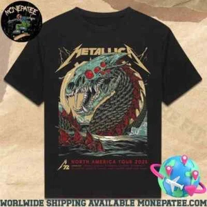 Metallica Skull Fire Merch Tee M72 World Tour 2025 Dates List Two Sided T-shirt - Picture 1 of 6