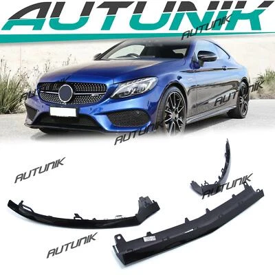 For Mercedes W205 AMG C300 C250 15-18 Black Front Bumper Lip Molding Trim Cover Foto 1 de 4
