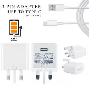 Fast Wall Charger Adapter 2A 5V USB Type-C Cable 3 Pin Plug White for Samsung  - Picture 1 of 5