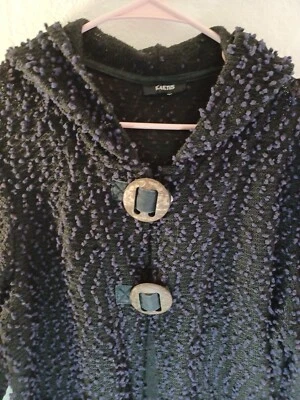 Kaktus Black Purple Hooded Cardigan Womens Sweater Front Pocket See Measurements - Image 1 of 4