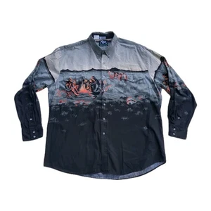 Vintage Roper Border Western Aztec Western Cowboy Desert Campfire Shirt Mens XXL - Picture 1 of 11