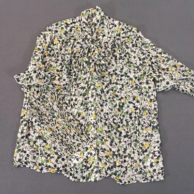 Blusa Topshop Talla 8 Blanca Amarilla Verde Lunares Detalle Volantes Cuello Atado Plisado Foto 1 de 4