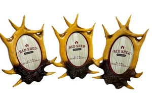 3 New Oval Deer Antler Resin Picture Photo Frame Red Shed For 4”x6” Photos - Picture 1 of 7