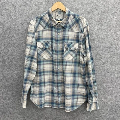 Lucky Brand Men's Western Shirt Pearl Snap Button, 100% Cotton, Blue Plaid, XL - Image 1 of 4