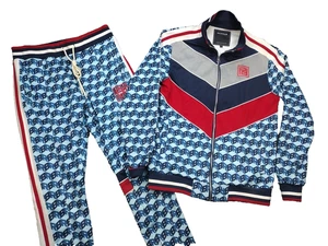 Conjunto de chaqueta y pantalones deportivos Reason para hombre con estampado de hip hop RB cremallera completa bloques de color AOP - Imagen 1 de 24