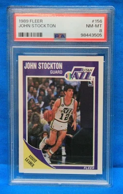 1989 FLEER # 156 John Stockton PSA 8 NM-MT # 98443505  UTAH JAZZ !!! - Image 1 of 2
