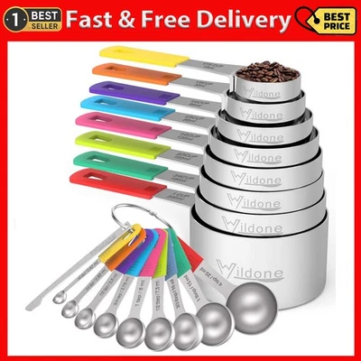 Wildone Measuring Cups & Spoons Set of 18 - Includes 8 Stainless Steel Nestin... - Image 1 of 4