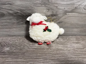 Wolliges Schaf Lamm Weihnachtsschmuck flauschige rote Schuhe Vintage - Bild 1 von 4