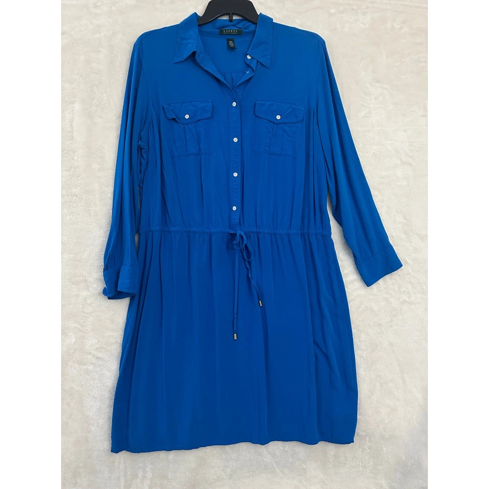 LRL Ralph Lauren Blue Shirt Dress 18W Office Mature Coastal - Image 1 of 4