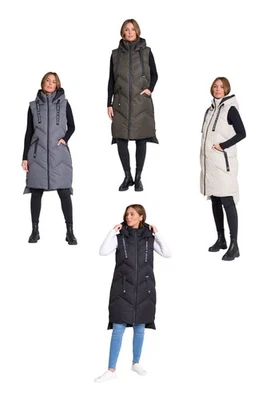 Womens Gilet Longline Hooded Puffer Soft Shell Saint & Sinner 'Newby' Bodywarmer - Image 1 of 4