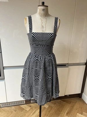 VESTIDO DE ALGODÓN VINTAGE LOUIS FERAUD TALLA 8 ESTAMPADO PSICODÉLICO BLANCO Y NEGRO Foto 1 de 4