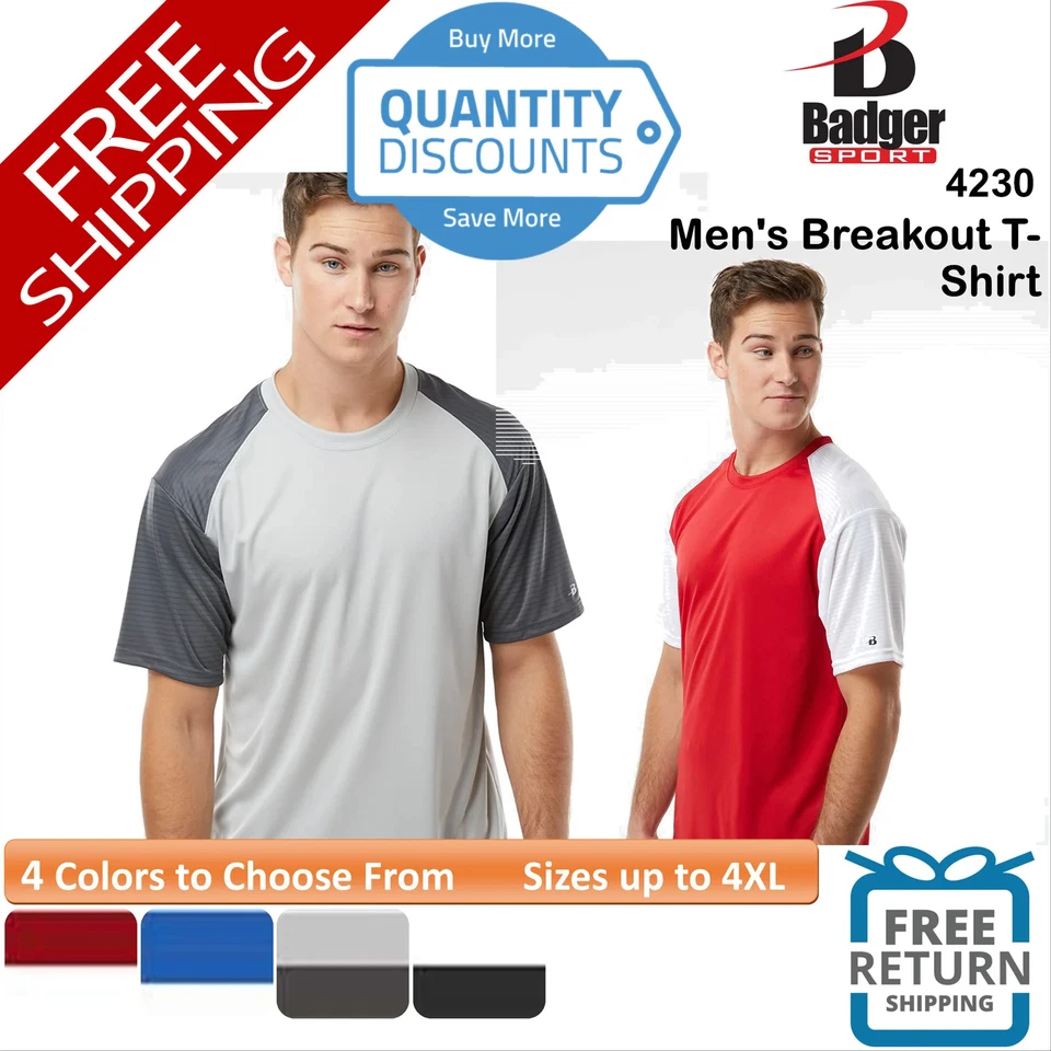 🔥 Camiseta Badger Hombre Breakout Tejido Rendimiento Top Sostenible Hasta 4XL 4230 Foto 1 de 1