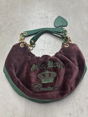 Vintage Juicy Couture Bag Purse Brown Green Velour Hobo Royal Y2K - Image 1 of 4