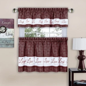Tier and Valance Window Curtain Set - 58 Inch Width, 24 Inch Length - Live, L... - Picture 1 of 6
