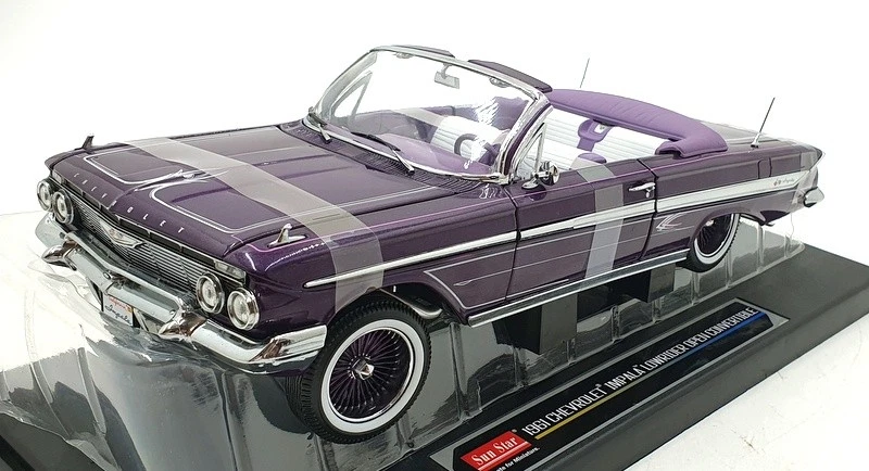 Sun Star масштаб 1/18 2111 1961 Chevrolet Impala Lowrider открытый кабриолет фиолетовый - Изображение 1 из 4