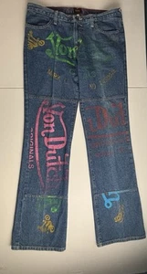 Y2K Vintage Von Dutch Logo Graffiti Denim Jeans Women’s Size 13 Flare - Picture 1 of 11