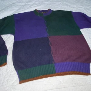 Vtg Alexander Julian Colours 3D Cable Multi Color Block Sweater Mens XL USA - Picture 1 of 6