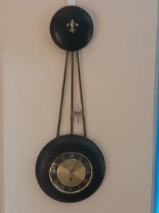 Vintage acht Tage Schmuck Messing schwarz Metall Wanduhr mit Schlüssel 29"" x 11"" Zoll - Bild 1 von 9