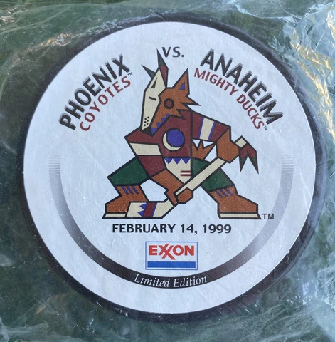 1999 Phoenix Coyotes Ducks Exxon Roenick Tkachuk NHL Hockey Puck Sealed NEW SGA Cover