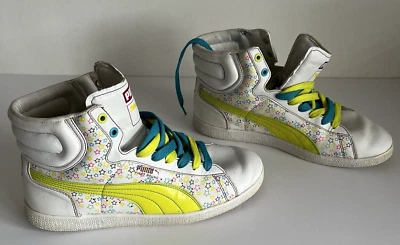 Puma First Round Star Pack 2009 Entrenadores Medianos Cuero Blanco Amarillo Talla UK 7 RAROS Foto 1 de 4