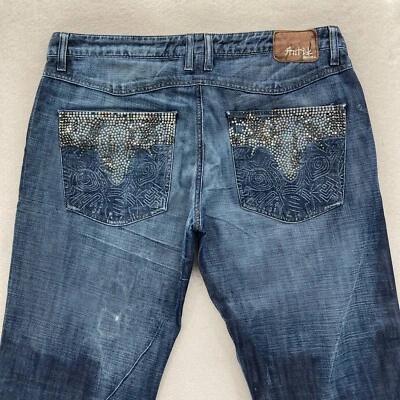 Pantalones de mezclilla antiguos para hombre 36x34 relajados rectos azul oscuro denim grunge hip hop Y2K Foto 1 de 4