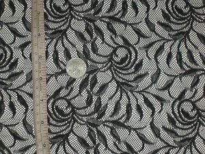 Sheer Black stretch lace fabric 2 way floral sold By The Yard continuous - Picture 1 of 10