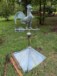 Antique Oxidized Copper Rooster Roof Line Cupola Weathervane NSEW Arrow 54" Tall - Picture 1 of 6