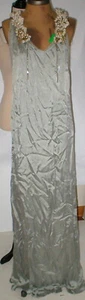 New Womens Adam Lippes NWT Silk Long Dress 6 Cupro Gray Seashell Green Silver - Picture 1 of 12