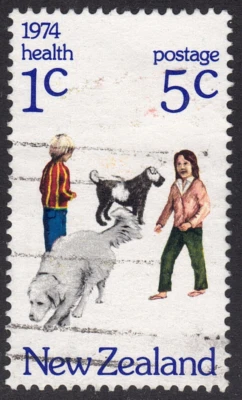 1974 New Zealand SC# B91 - Children  with Dogs - Used - Image 1 of 2
