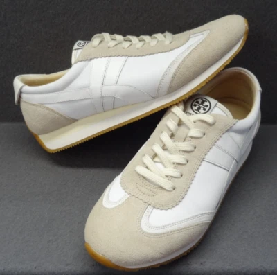 Tory Burch Women 11M Hank Leather Suede Sneaker Snow White Beige Gum Lace 12849 - Image 1 of 4