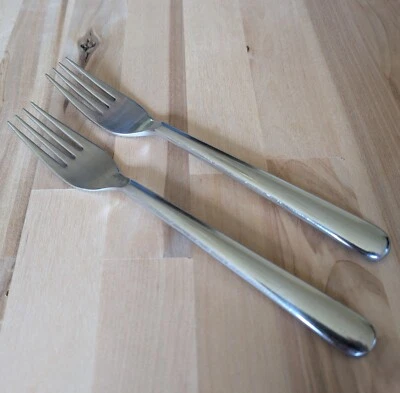Set Of Two (2) Retroneu Image 7 3/4" Dinner Forks Glossy Stainless Korea MCM - Image 1 of 4