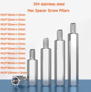 M10 + 15mm 304 stainless steel Hex Standoff  Male-Female Hex Spacer Screw Pillar - Picture 1 of 21