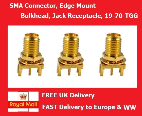 SMA Connector Edge Mount Bulkhead Jack Receptacle RF Coaxial 50ohm 18GHZ  - Image 1 of 1