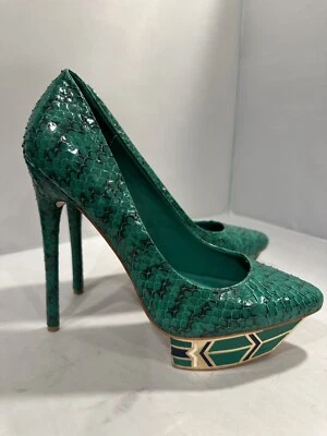 New Ivy Kirzhner Green Snake leather gold platform pyramid shoes sz 8,5 M 495$ - Image 1 of 4