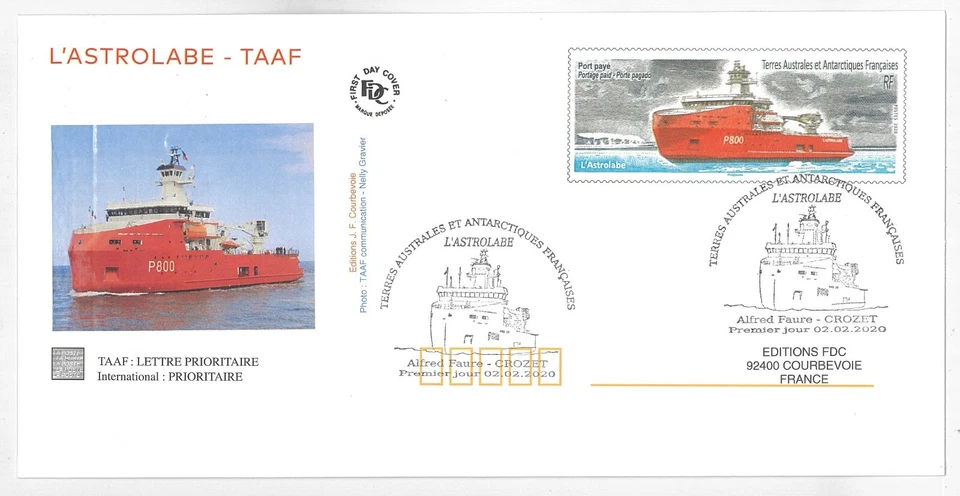 French Antarctic Territory 2020 Research Ship L'astrolabe Pre-Stamped Envelope - Image 1 of 1