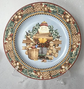 Plato redondo/plato de picado Sakura Woodland Santa 12" Navidad 1998 Debbie Mumm - Imagen 1 de 3