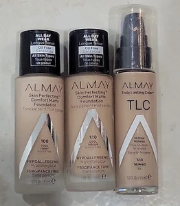 Almay Skin Perfecting Comfort Matte Foundation 100 cool Ivory 160 cool bisque120 - Picture 1 of 2