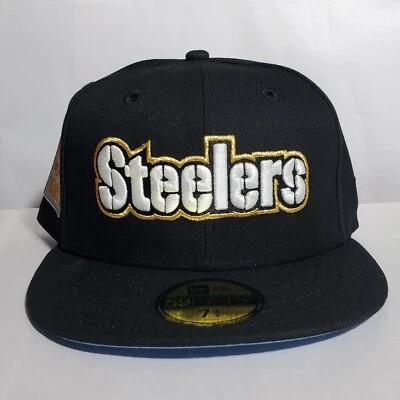 Sombrero ajustado 59Fifty Pittsburgh Steelers New Era negro/blanco escritura SP talla 7 1/2 Foto 1 de 4