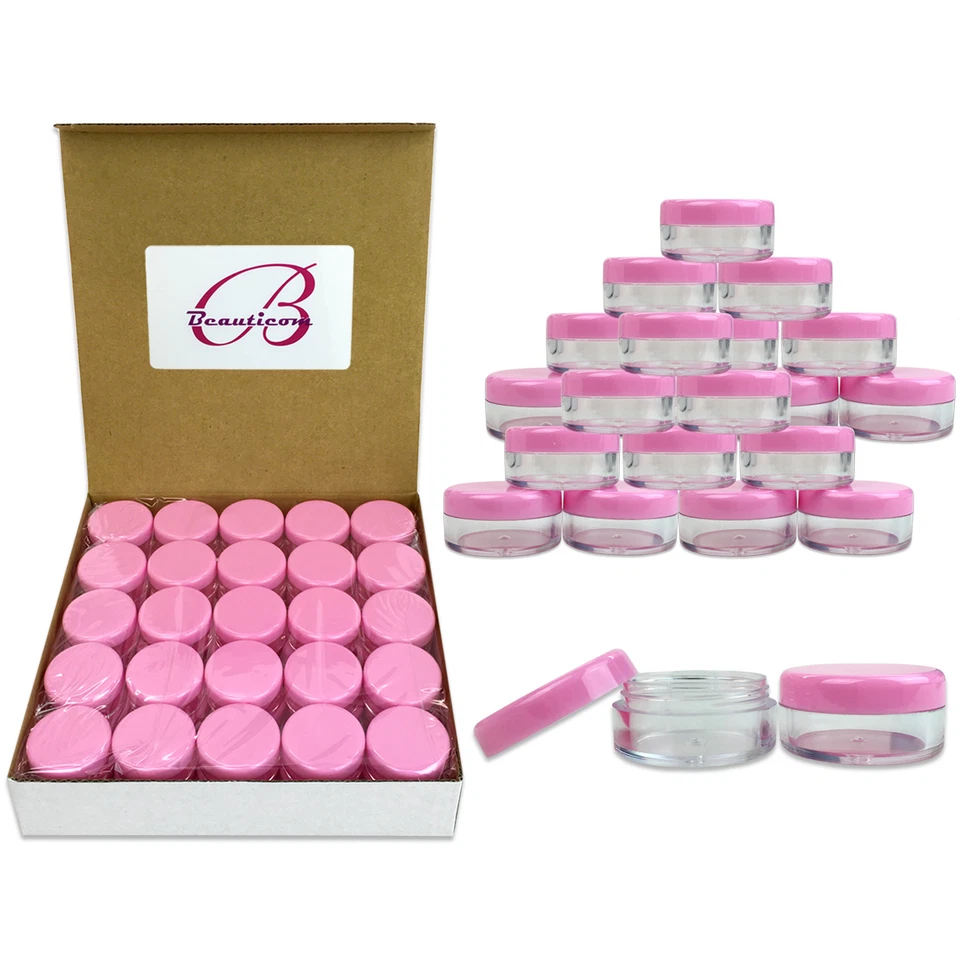 ( 500 Pcs) Beauticom 5g/5ml Round Clear Jars With Pink Lids for Makeup Lotion Creams Eyeshadow Cosmetic Product Samples - BPA