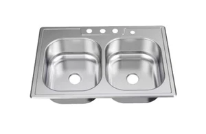 Glacier Bay 33" Drop-In 50/50 Double Bowl 20-Gauge Stainless Steel Kitchen Sink - Picture 1 of 5