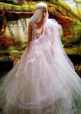 ADHIRA 4 шт. белый 3D кружева и тюль Lehenga сари свадебное бальное платье комплект - Изображение 1 из 4