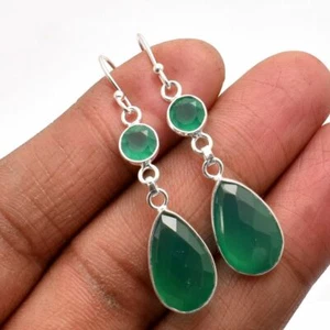Green Onyx Solid 925 Sterling Silver Earring Jewelry 1.72" SE-4742 - Picture 1 of 1