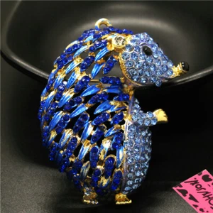 Hot Blue Crystal Hedgehog Animal Rhinestone Fashion Charm Women Brook Pin Gift - Picture 1 of 4