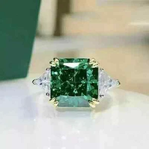 5Ct Asscher Natural Emerald Diamond Wedding Ring 18K Real White Gold Size 6 7 - Picture 1 of 8