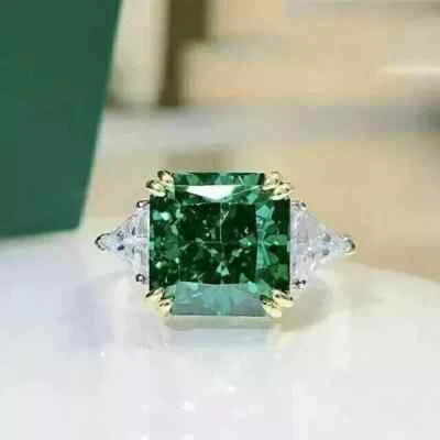 5Ct Asscher Natural Emerald Diamond Wedding Ring 18K Real White Gold Size 6 7 - Image 1 of 4