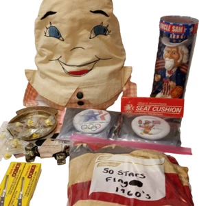 Enorme Lote Mixto de Bandera Americana de 50 Estrellas Vintage, Alfileres, Humpty Dumpty, + Más - Imagen 1 de 17